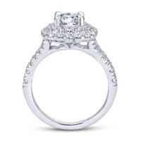 14k White Gold Cushion Double Halo Round Diamond Engagement Ring