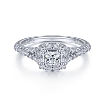 Margherita 14K White Gold Princess Halo Diamond Engagement Ring
