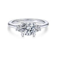 14K White Gold Round 3 Stone Diamond Engagement Ring