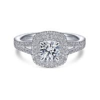 14K White Gold Round Double Halo Diamond Engagement Ring