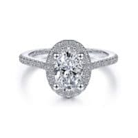 14K White Gold Oval Halo Diamond Engagement Ring