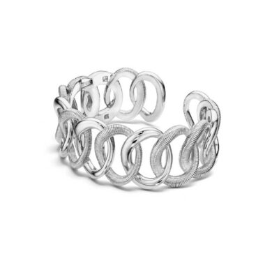 Judith Ripka Sterling Silver Eternity Interlocking Link Cuff Bracelet