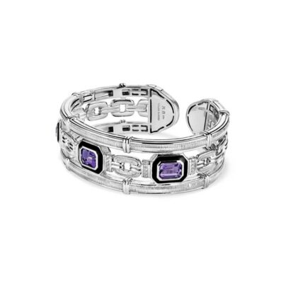 Judith Ripka Sterling Silver Adrienne Cuff With Enamel,Amethyst And Diamonds