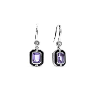 Judith Ripka Sterling Silver Adrienne Drop Earrings With Enamel, Amethyst And Diamonds