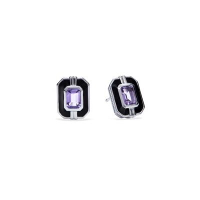 Judith Ripka Sterling Silver Adrienne Stud Earrings With Enamel And Amethyst