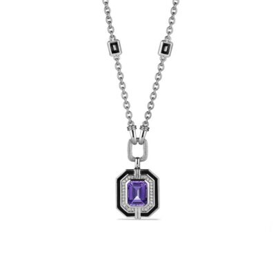 Judith Ripka Sterling Silver Adrienne Pendant Necklace With Enamel, Amethyst And Diamonds