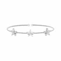 Cable Cuff Bracelet with Simulated Diamond Flowers