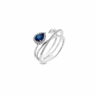 Simon G Ring with Diamonds and Blue Sapphire