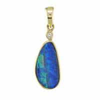 14KYG Australian Opal Doublet Pendant with Diamonds